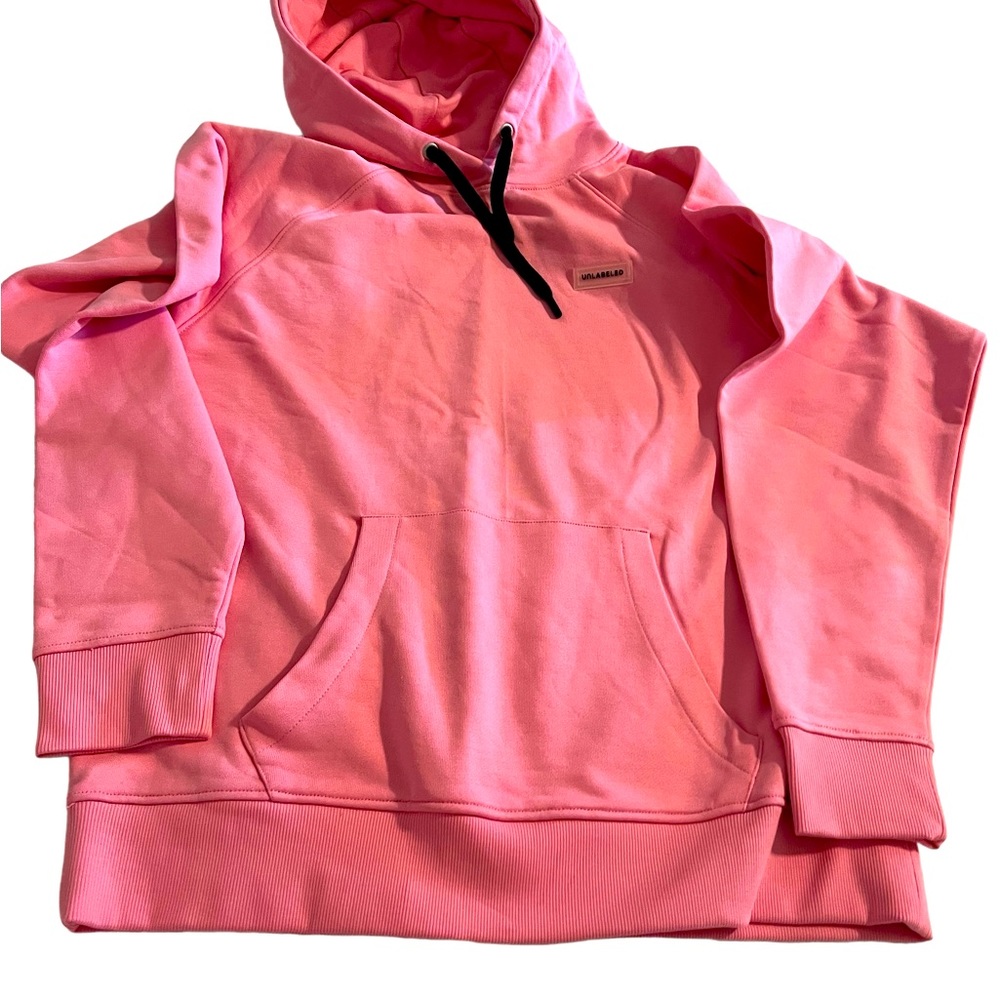 New pink sweater hoodie size L front pocket 100% cotton. A5.